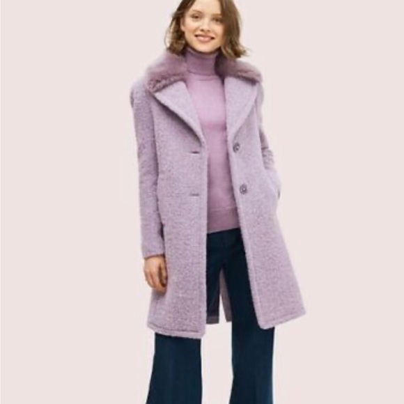 Kate Spade faux fur lapel coat in purple shade